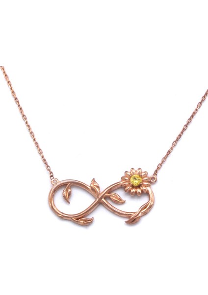 Sonsuzluk İşareti Motifli Zirkon Taşlı Rose Gümüş Kolye GK-193