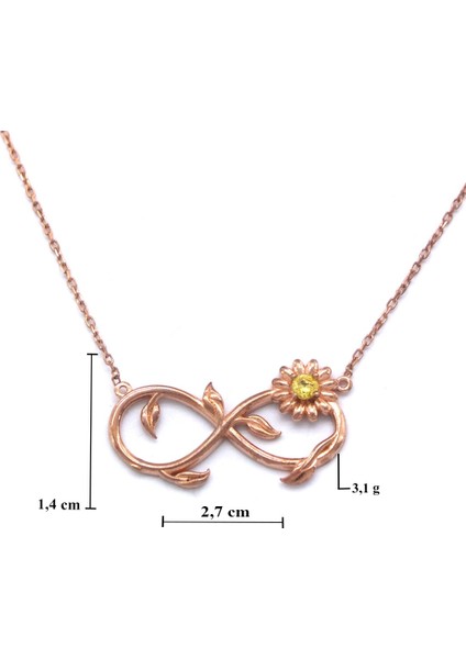 Sonsuzluk İşareti Motifli Zirkon Taşlı Rose Gümüş Kolye GK-193 modelleri