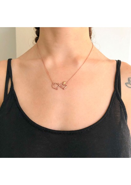 Sonsuzluk İşareti Motifli Zirkon Taşlı Rose Gümüş Kolye GK-193 fırsatları
