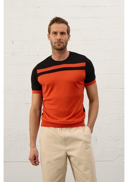 Erkek Renkli Slim-Fit Kalıp Yazlık Triko T-Shirt Siyah - 5018DNGR fiyatları