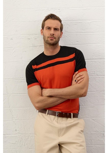 Erkek Renkli Slim-Fit Kalıp Yazlık Triko T-Shirt Siyah - 5018DNGR fırsatları