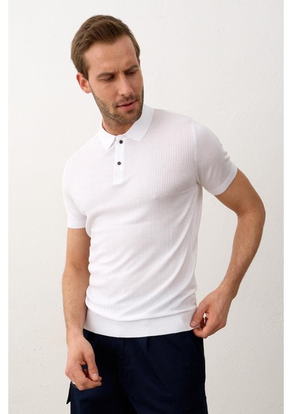 Erkek Slim-Fit Kalıp Polo Yaka Yazlık Triko T-Shirt Beyaz - 5002DNGR fiyatları