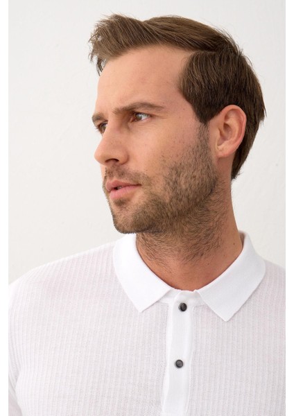 Erkek Slim-Fit Kalıp Polo Yaka Yazlık Triko T-Shirt Beyaz - 5002DNGR modelleri