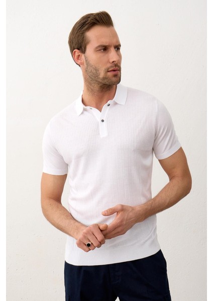 Erkek Slim-Fit Kalıp Polo Yaka Yazlık Triko T-Shirt Beyaz - 5002DNGR fırsatları