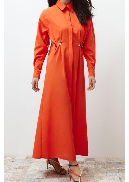 Moda Casual Günlük Terrycotton Dokuma Gömlek Yaka Uzun Kol Gömlek Elbise Maxi Boy Tesettür Elbise fiyatları