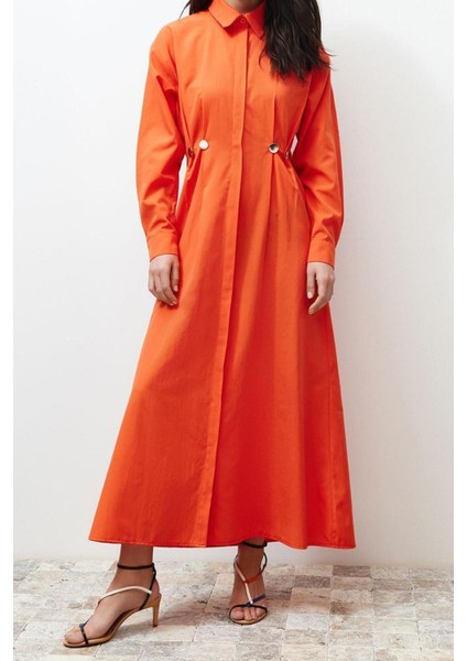 Moda Casual Günlük Terrycotton Dokuma Gömlek Yaka Uzun Kol Gömlek Elbise Maxi Boy Tesettür Elbise modelleri