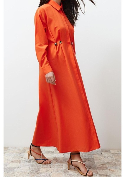 Moda Casual Günlük Terrycotton Dokuma Gömlek Yaka Uzun Kol Gömlek Elbise Maxi Boy Tesettür Elbise fırsatları