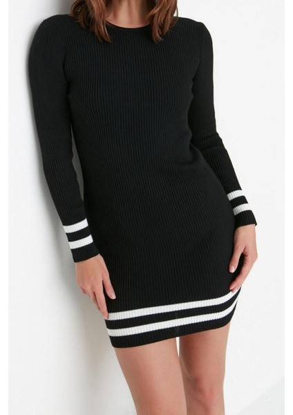 Moda Slim Casual Günlük Tek Plaka Triko Bisiklet Yaka Uzun Kol Bodycone Mini Boy Elbise
