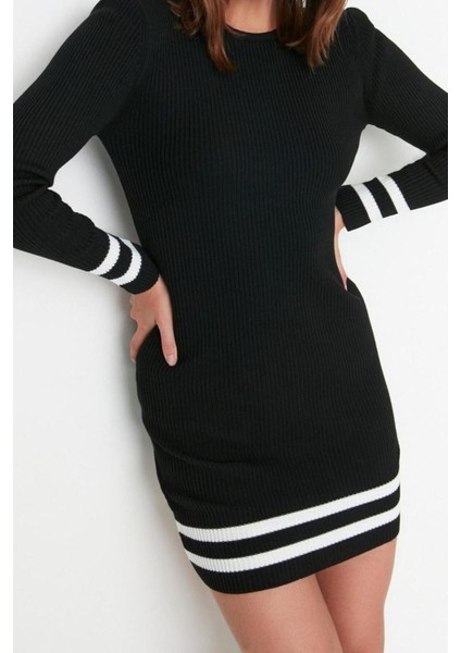 Moda Slim Casual Günlük Tek Plaka Triko Bisiklet Yaka Uzun Kol Bodycone Mini Boy Elbise