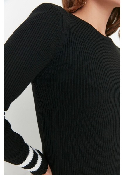 Moda Slim Casual Günlük Tek Plaka Triko Bisiklet Yaka Uzun Kol Bodycone Mini Boy Elbise