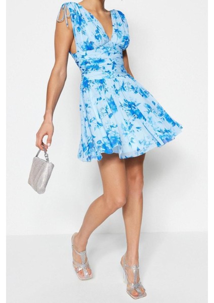 Moda Fit Mezuniyet Balo Tül Örme V Yaka Kolsuz Kol Skater Mini Boy Elbise modelleri