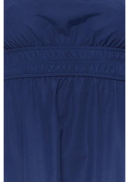 Moda Regular Casual Günlük Poplin Dokuma Kare Yaka Kısa Kol Skater Midi Boy Elbise