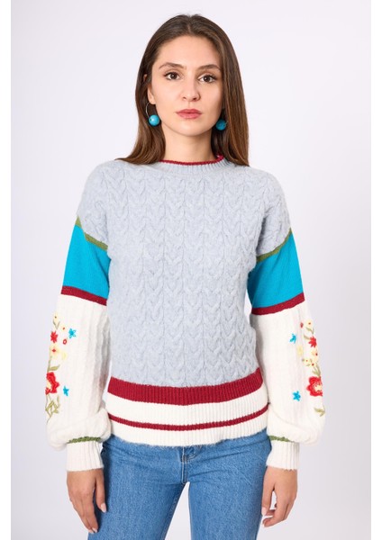 Aurora Rahat Kesim Kadın Triko Kazak - Gri/mavi/multi fiyatları