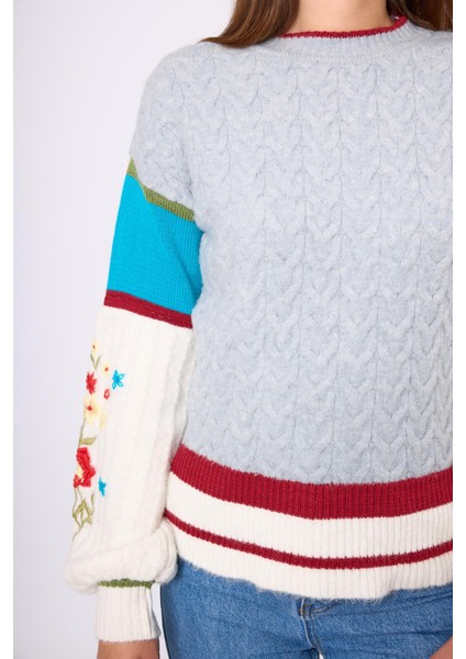 Aurora Rahat Kesim Kadın Triko Kazak - Gri/mavi/multi modelleri