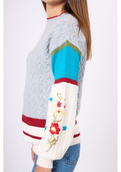 Aurora Rahat Kesim Kadın Triko Kazak - Gri/mavi/multi fırsatları