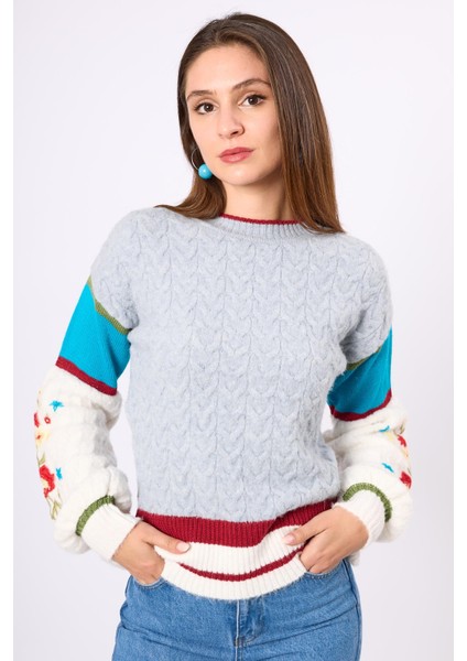 Aurora Rahat Kesim Kadın Triko Kazak - Gri/mavi/multi indirimleri
