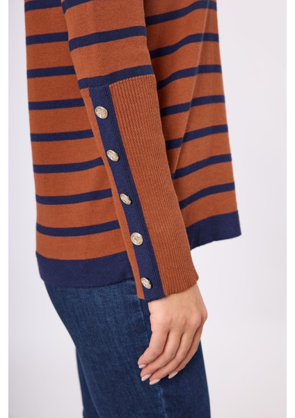 Monroe Çizgili Kadın Triko Kazak - Kızıl Kahve indirimleri