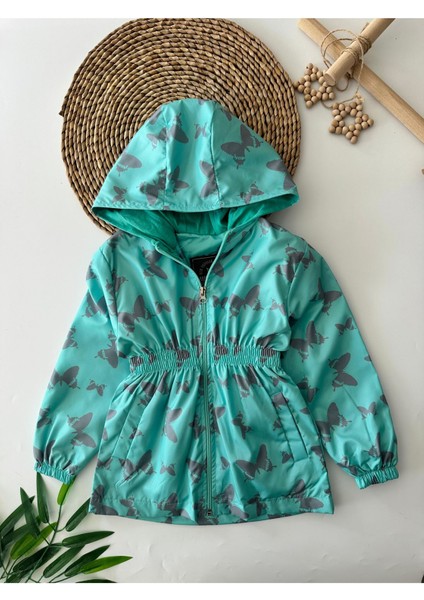 Kelebek Kanat Detaylı Penye Astarlı Yağmurluk mont - Yeşil