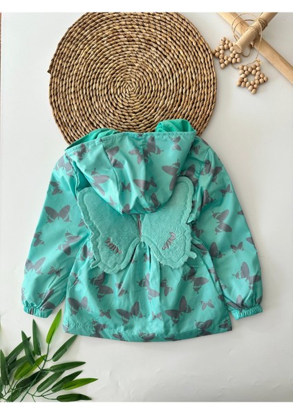 Kelebek Kanat Detaylı Penye Astarlı Yağmurluk mont - Yeşil fiyatları