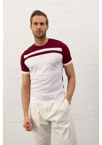 Erkek Renkli Slim-Fit Kalıp Yazlık Triko T-Shirt Bordo - 5018DNGR modelleri