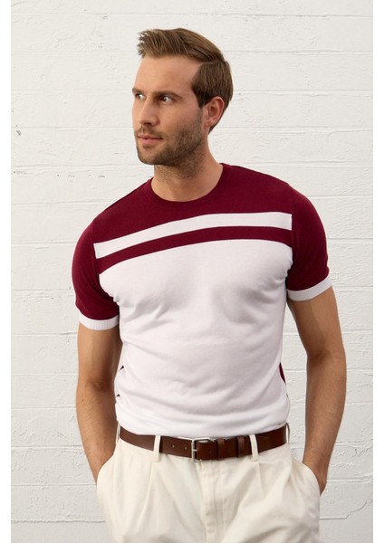 Erkek Renkli Slim-Fit Kalıp Yazlık Triko T-Shirt Bordo - 5018DNGR fırsatları