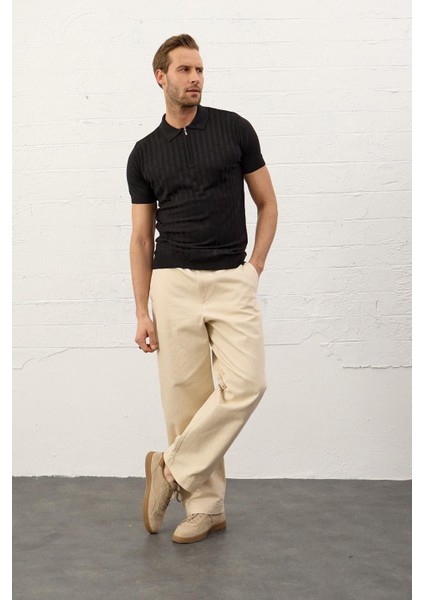 Erkek Fermuarlı Slim-Fit Kalıp Polo Yaka Ince Triko T-Shirt Siyah - 5011DNGR modelleri