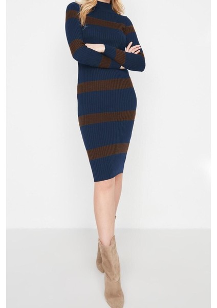 Moda Slim Casual Günlük Tek Plaka Triko Dik Yaka Uzun Kol Bodycone Midi Boy Elbise fiyatları