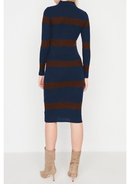 Moda Slim Casual Günlük Tek Plaka Triko Dik Yaka Uzun Kol Bodycone Midi Boy Elbise fırsatları