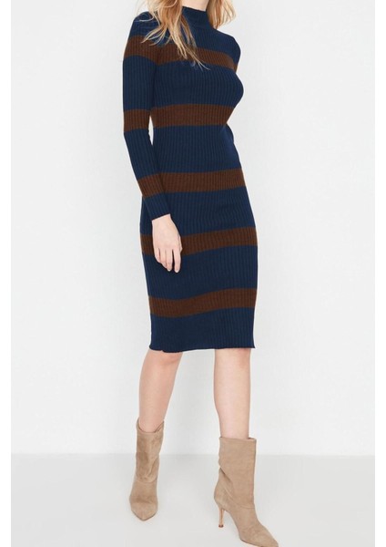 Moda Slim Casual Günlük Tek Plaka Triko Dik Yaka Uzun Kol Bodycone Midi Boy Elbise indirimleri