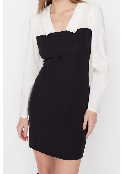 Moda Fit Business Finike Dokuma Gömlek Yaka Uzun Kol Bodycone Mini Boy Elbise