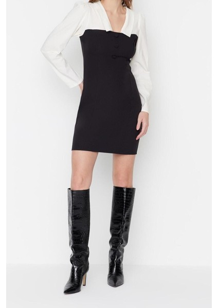 Moda Fit Business Finike Dokuma Gömlek Yaka Uzun Kol Bodycone Mini Boy Elbise fiyatları