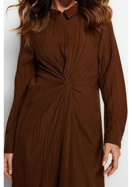 Moda Regular Casual Günlük Crinkle Dokuma Gömlek Yaka Uzun Kol Shift Maxi Boy Tesettür Elbise fırsatları