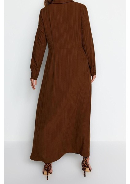 Moda Regular Casual Günlük Crinkle Dokuma Gömlek Yaka Uzun Kol Shift Maxi Boy Tesettür Elbise indirimleri