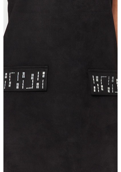 Moda Regular Business Süet Örme Bisiklet Yaka Kısa Kol A-Line Mini Boy Elbise