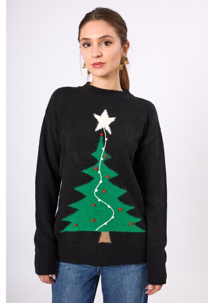 Happy Times Çam Ağacı Desenli Unisex Yılbaşı Kazağı - Siyah/yeşil fiyatları