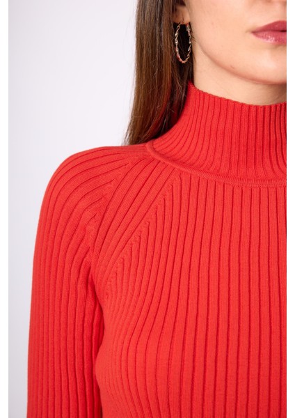 Britta Rib Örgü Fit Kalıp Kadın Triko Kazak - Kırmızı fırsatları
