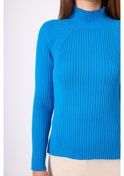 Britta Rib Örgü Fit Kalıp Kadın Triko Kazak - Mavi modelleri