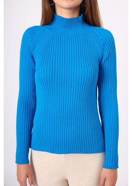 Britta Rib Örgü Fit Kalıp Kadın Triko Kazak - Mavi fırsatları
