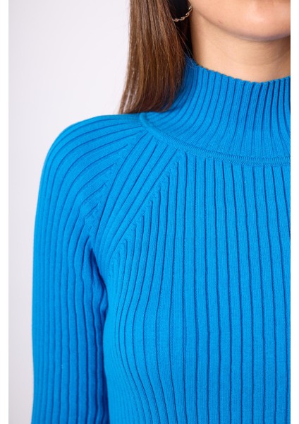 Britta Rib Örgü Fit Kalıp Kadın Triko Kazak - Mavi indirimleri