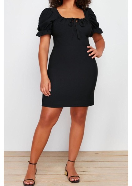 Moda Fit Şık Abiye Gece Finike Dokuma Kalp Yaka Kısa Kol A-Line Mini Boy Büyük Beden Elbise fırsatları