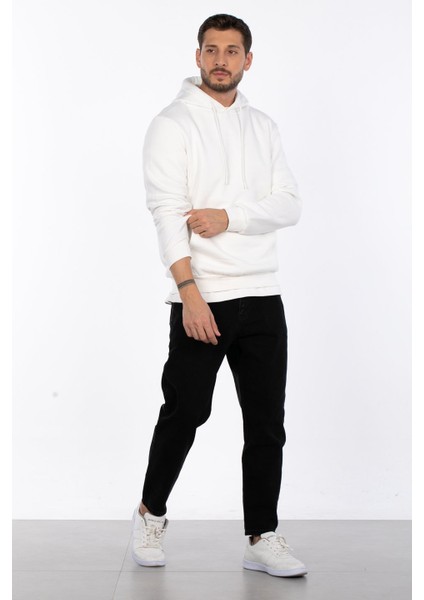 Kapüşonlu Kanguru Cepli Sweatshirt - Ekru