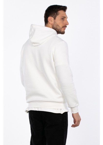 Kapüşonlu Kanguru Cepli Sweatshirt - Ekru