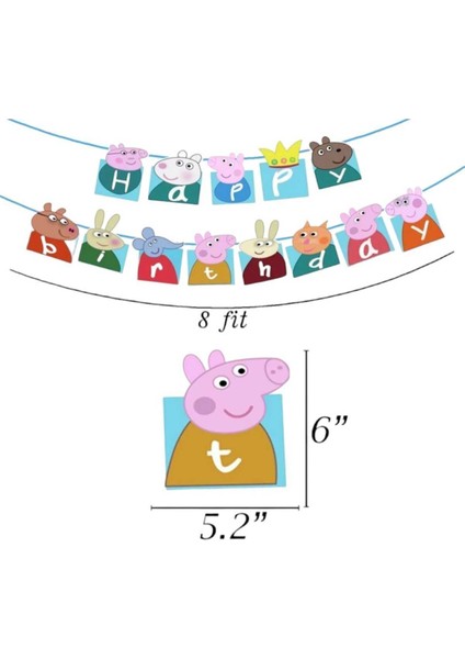 Parti Aşkı Peppa Pig Happy Birthday Banner & Iyi Ki Doğdun Parti Yazısı Peppa Pig Flama