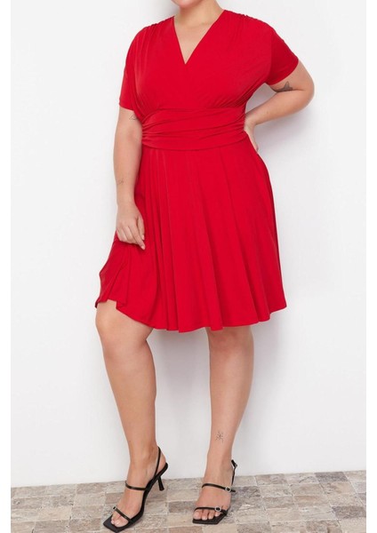 Moda Fit Casual Günlük Sandy Örme Kruvaze Kısa Kol Kruvaze Mini Boy Büyük Beden Elbise fiyatları