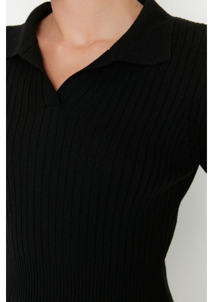 Moda Slim Casual Günlük Fitilli Triko Polo Yaka Uzun Kol Bodycone Midi Boy Elbise fırsatları