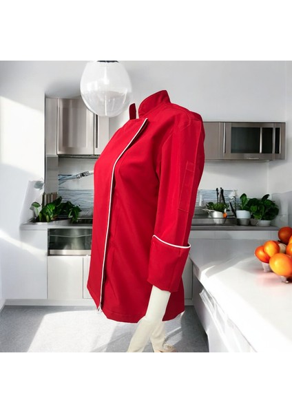 Şef Ceketi Kadın Kırmızı Alpaka Aşçı Kıyafeti modelleri