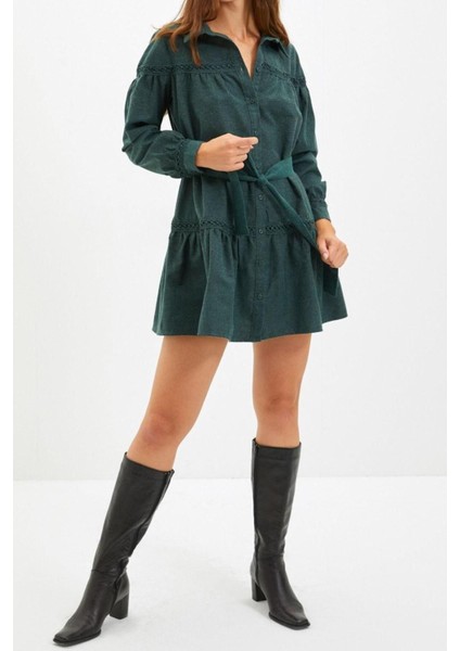 Moda Regular Casual Günlük Flanel Dokuma Gömlek Yaka Uzun Kol Gömlek Elbise Mini Boy Elbise