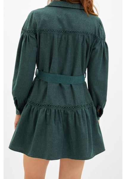 Moda Regular Casual Günlük Flanel Dokuma Gömlek Yaka Uzun Kol Gömlek Elbise Mini Boy Elbise