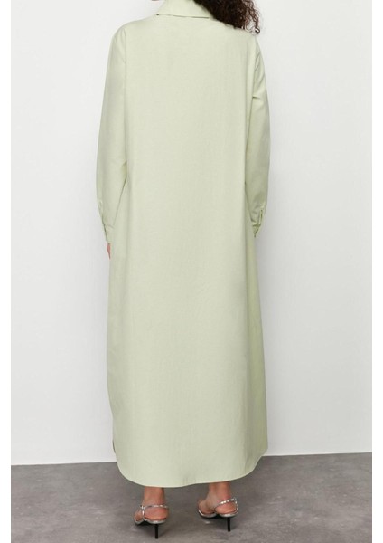 Moda Regular Casual Günlük Poplin Dokuma Gömlek Yaka Uzun Kol Gömlek Elbise Maxi Boy Tesettür Elbise