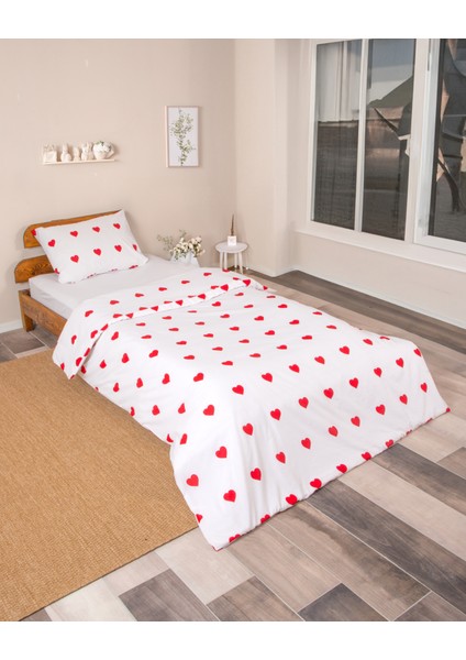 Tek Kişilik Nevresim Takımı Lastikli Çarşaflı Kalpli